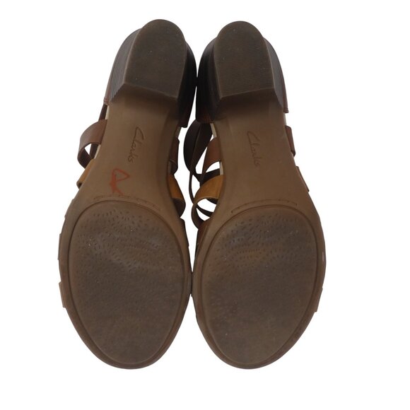Clarks Valarie Dream Brown Leather Criss Cross Open Toe Heeled Sandals Womens 10 - Picture 10 of 13